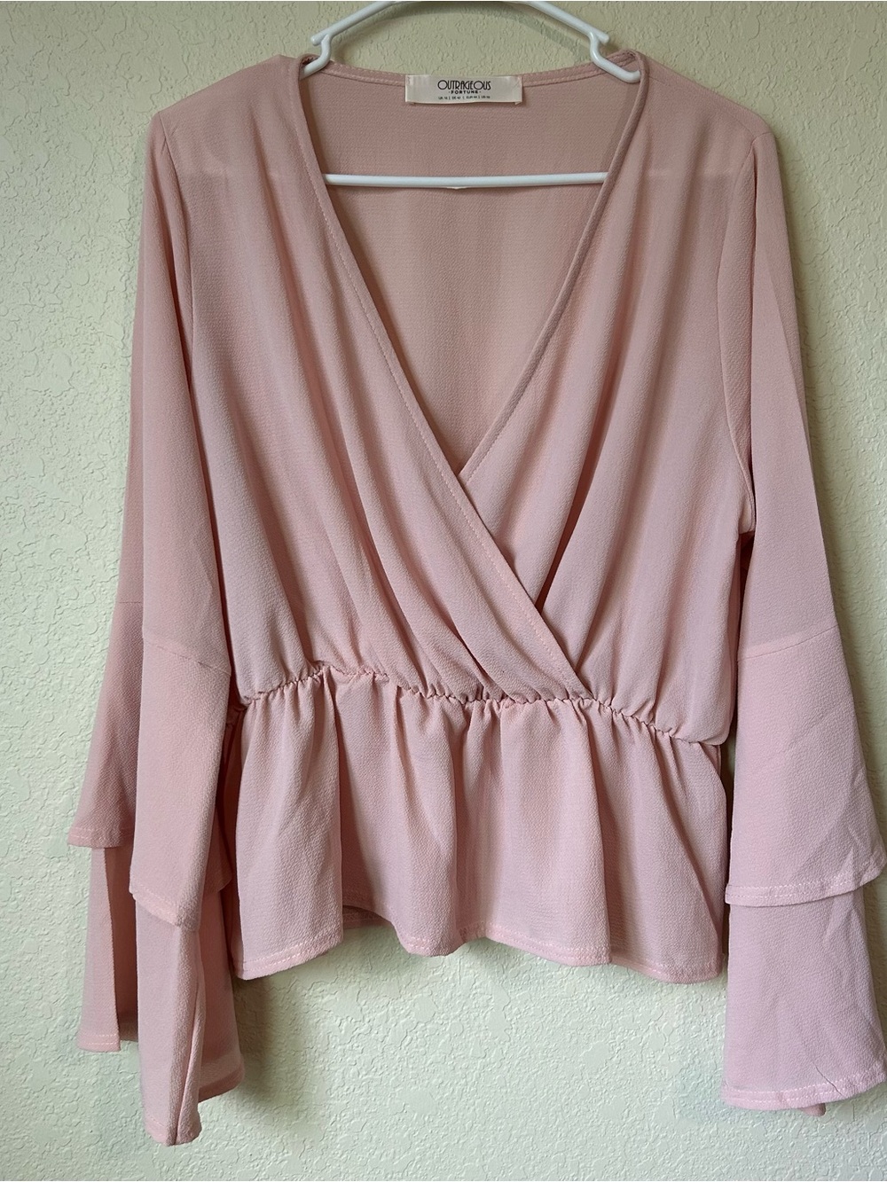 Soft Blush Wrap Peplum Blouse -